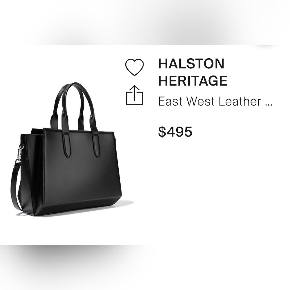 Halston Black Italian Leather Tote Handbag Large Structured Satchel $495 Retail - Picture 14 of 15